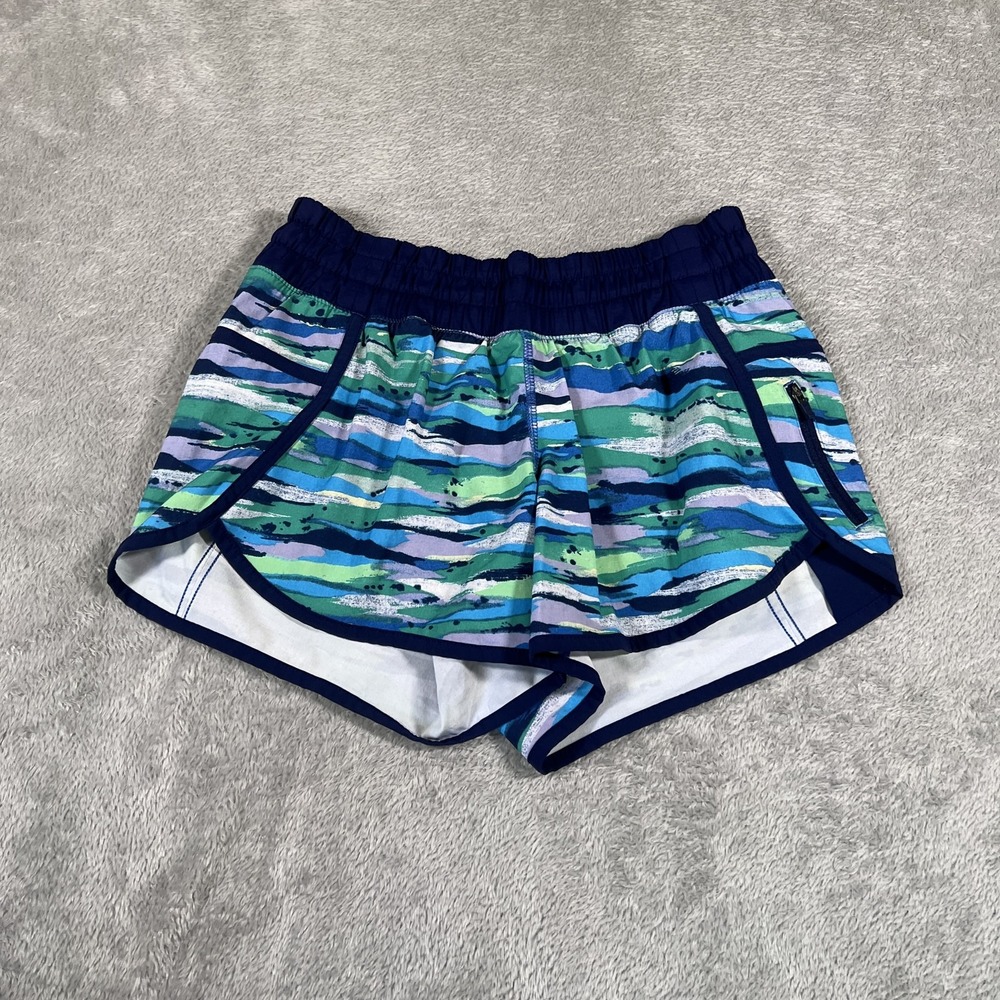 Lululemon Tracker III Shorts Womens 4 Blue Seven Wonders Running Zip‎ Pocket